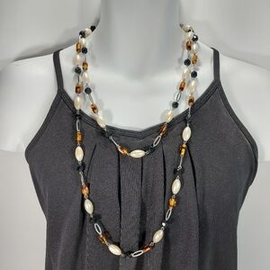 Boho Long Beaded Necklace Faux Pearls Amber Statement Necklace